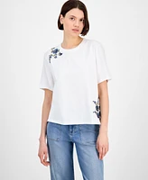 Driftwood Women's Cotton Open-Knit T-Shirt X Blue Bouquet