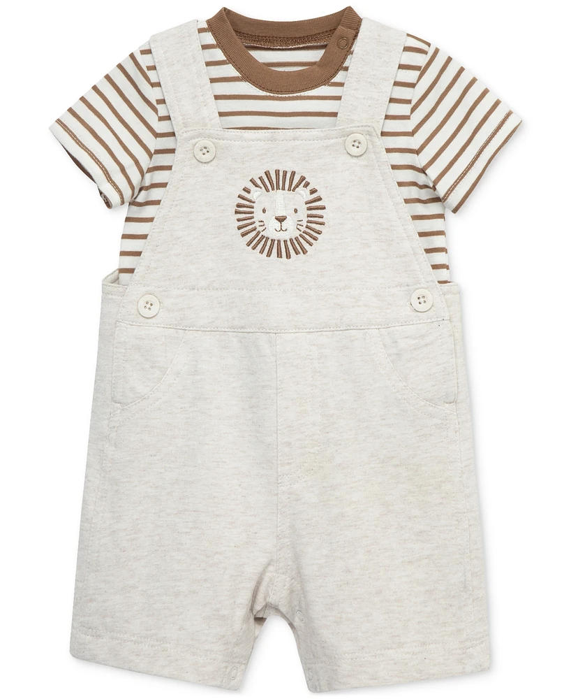 Little Me Baby Boys 2-Pc. Stripe T-Shirt & Lion Shortall Set