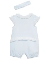 Little Me Baby Girls 2-Pc. Embroidered Daisy Stripe Romper & Headband Set