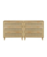 31.50"3-Drawers Rattan Storage Cabinet Rattan Drawer (Set of 2),for Bedroom,Living Room,Dining Room,Hallways,Oak