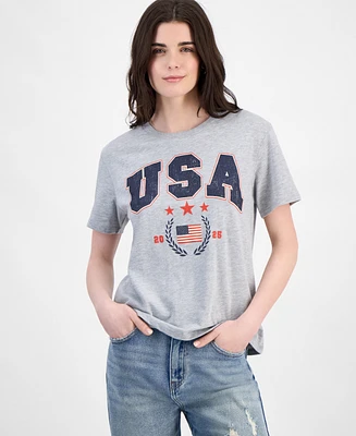 Love Tribe Juniors' Usa Flag Graphic-Print Crewneck Tee