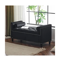 44.5'' Velvet Storage Bench, Tufted Upholstered Bedroom Ottoman for Entryway & Living Room-The Pop Home