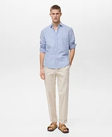 Mango Men's Striped Cotton Linen Shirt