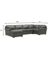 Radley Roll Arm 139" 4-Pc. Leather Square Corner Chaise Sectional, Exclusively at Macy's
