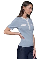Karl Lagerfeld Paris Women's Ribbed Contrast-Trim Sweater