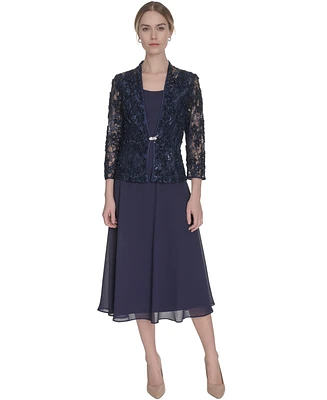Jessica Howard Women's Soutache Jacket & Jewel-Neck Midi Dress