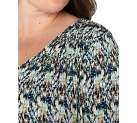 Liverpool Plus Printed 3/4-Sleeve V-Neck Top