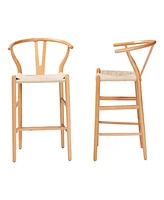 Baxton Studio 2-Pc. Finished Wood Paxton Modern and Contemporary Bar Stool Set