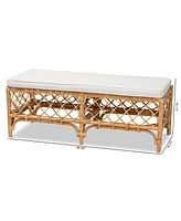 bali & pari 48" Upholstered and Natural Rattan Orchard Modern Bohemian Accent Bench