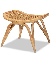 bali & pari 20.5" Natural Rattan Bernardo Modern Bohemian Ottoman