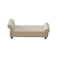 64.5 Inch Velvet Upholstered Storage Bench, Tufted Bed Bench with Nailhead Trim for Bedroom-The Pop Home