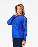 Cable & Gauge Women's Floral Lace Crew Neck Top