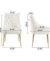 Dyhome Modern Dining Chairs Set of 2, Mid Century with 5.12” Cushions and Golden Legs, Velvet Upholstered Back