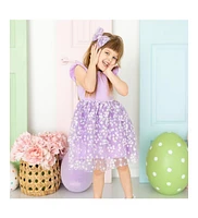 Sweet Wink Toddler Girls Lavender Ditsy Daisy Easter Tiered Short Sleeve Tutu Dress