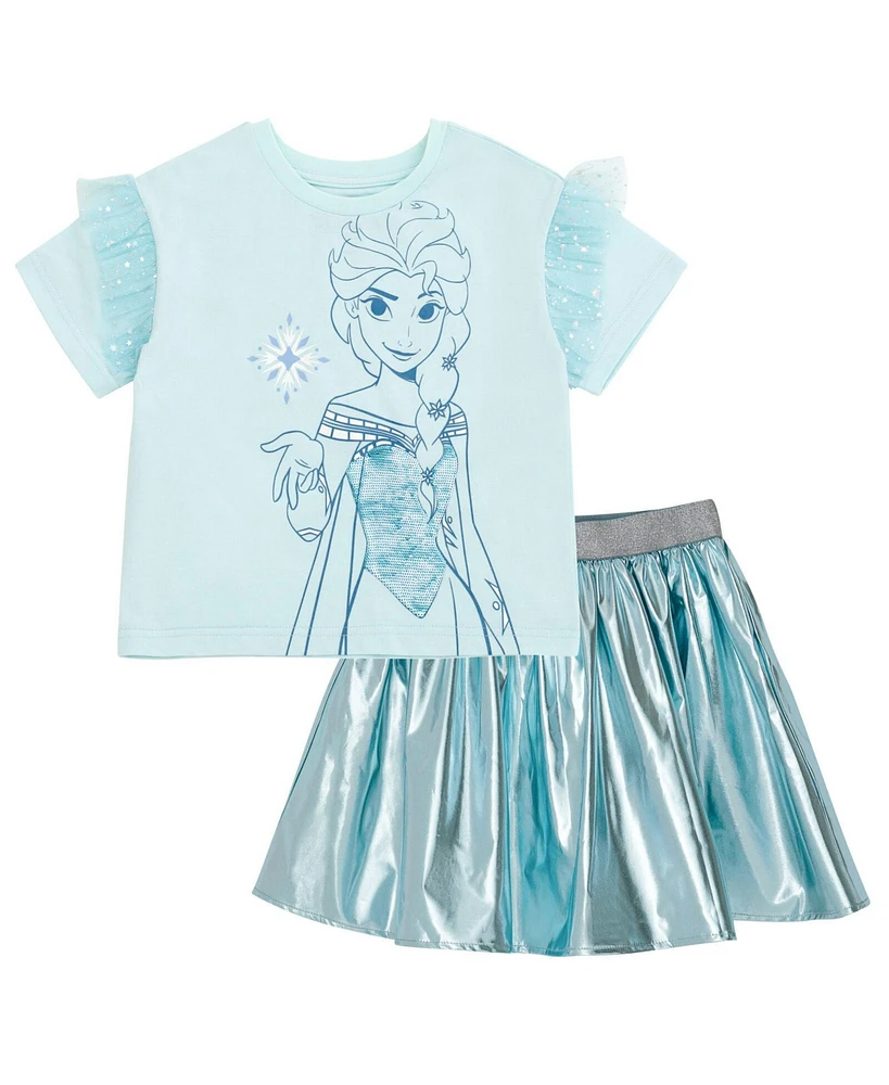 Frozen Girls Disney Queen Elsa T-Shirt and Skirt Outfit Set