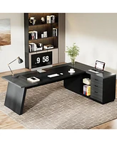 Tribesigns L-Shaped Executive Desk, 78" Modern Office Desk with Drawers and Lateral File Cabinet, Large Computer Storage Shelves, Workstatio