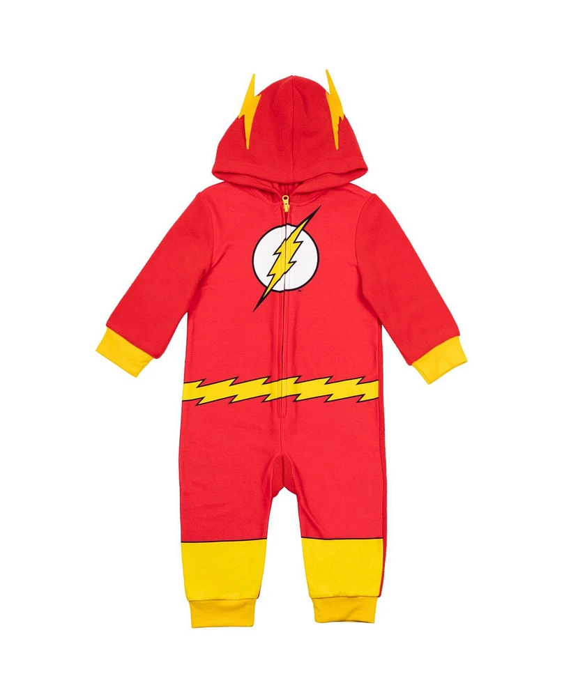 Justice League Toddler Boys Dc Comics Zip Up Pajama Coverall Cape and Mask 3 Piece Costume Set