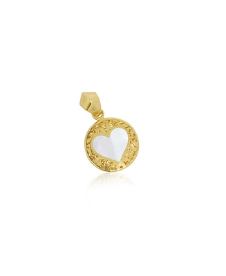 The Lovery Mother of Pearl Lace Heart Charm 14K Gold 22 Millimeters