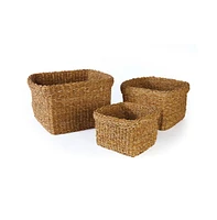 Seagrass Square Baskets With Cuffs, Set Of 3