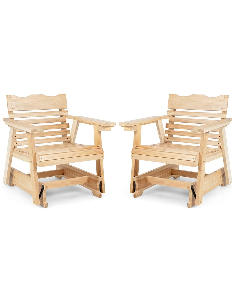 2 Pcs Patio Outdoor Wood Slat Rocking Chair Porch Rocker Curved Seat 330 Lbs