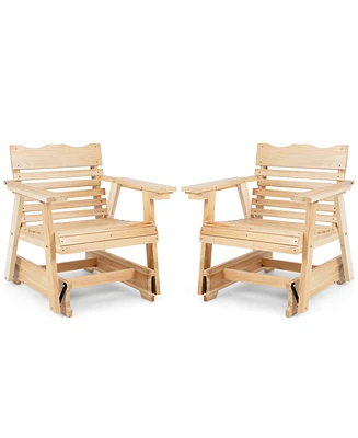 2 Pcs Patio Outdoor Wood Slat Rocking Chair Porch Rocker Curved Seat 330 Lbs