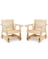 2 Pcs Patio Outdoor Wood Slat Rocking Chair Porch Rocker Curved Seat 330 Lbs