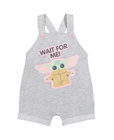 Star Wars Baby Girls Yoda French Terry Snap Short Overalls T-Shirt and Headband 3 Piece Outfit Set