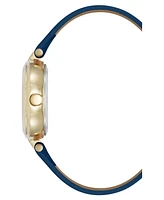 Anne Klein Women's Quartz Round Blue Leather and Gold-Tone Metal Alloy Strap Watch, 32mm