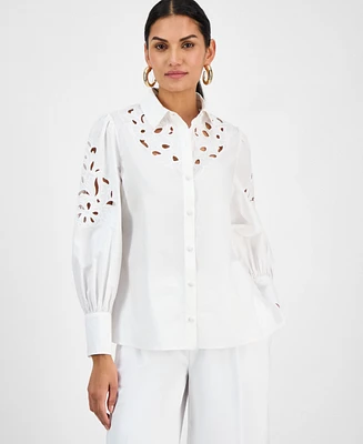 I.n.c. International Concepts Women's Eyelet Cotton Blouse, Exclusively at Macy's