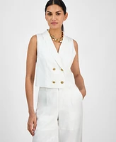 I.n.c. International Concepts Women's Linen-Blend Double-Breasted Vest, Exclusively at Macy's