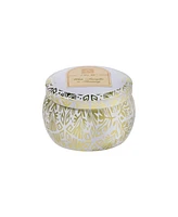 Aromatique White Amaryllis Rosemary Printed Tin Candle with Lid, 4 oz.