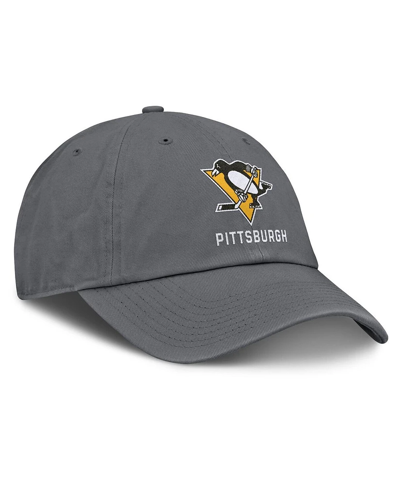 Fanatics Men's Charcoal Pittsburgh Penguins Washed Adjustable Hat