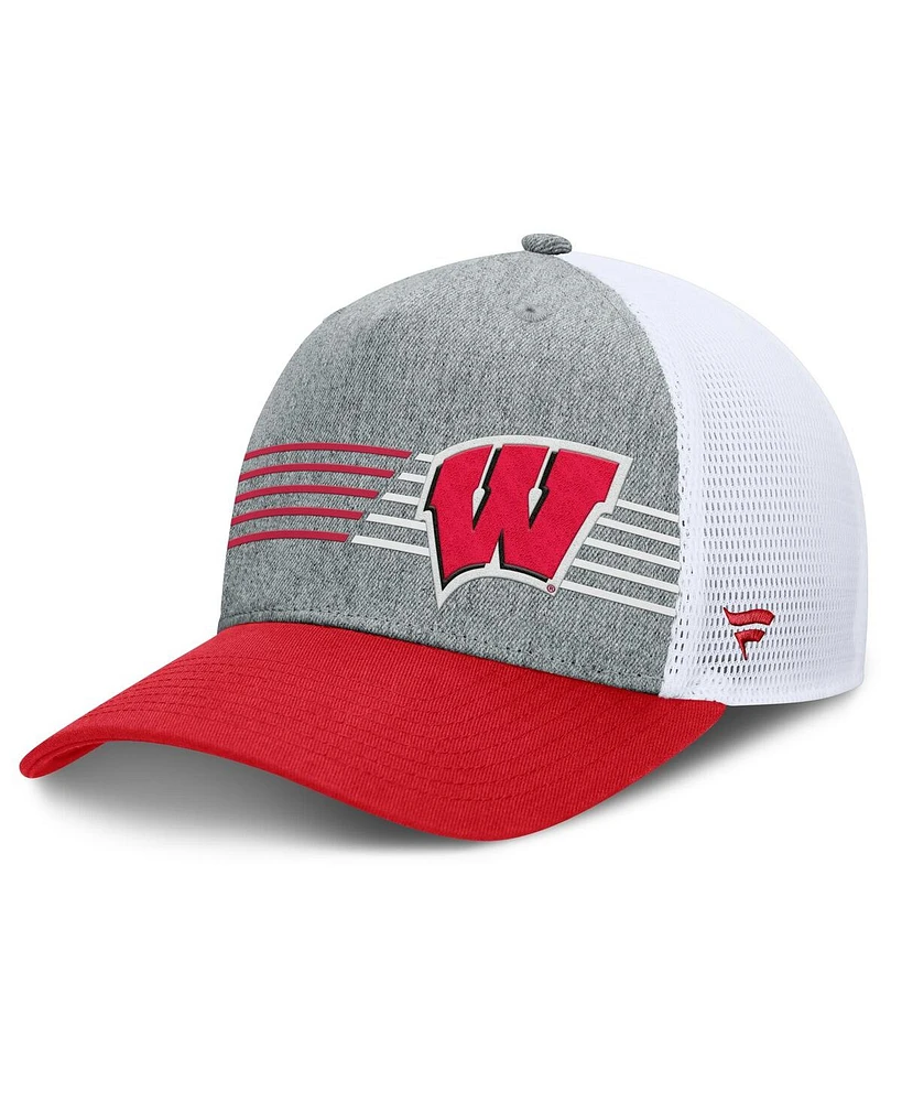 Fanatics Men's Heather Gray/Red Wisconsin Badgers Profile Trucker Adjustable Hat