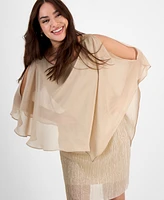 Connected Petite Cape-Overlay Metallic A-Line Dress