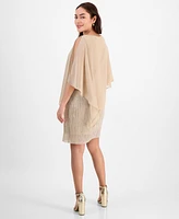 Connected Petite Cape-Overlay Metallic A-Line Dress