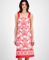 Anne Klein Women's Printed Bow-Shoulder Border-Hem Midi Dress