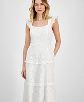 Anne Klein Women's Eyelet Square-Neck Tiered Midi Dress