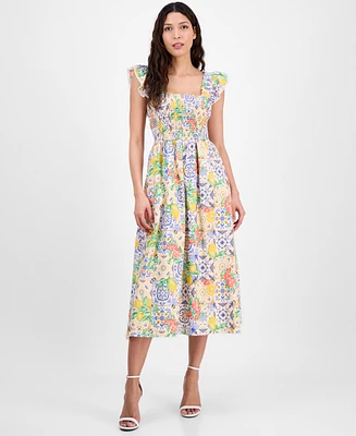 Anne Klein Women's Printed Cotton Sleeveless Midi Dress