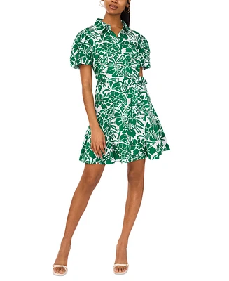 Msk Petite Floral-Print Cotton Shirtdress