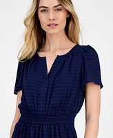 Anne Klein Women's Elastic-Waist Short-Sleeve Midi Dress
