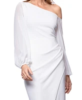 Betsy & Adam Women's Asymmetric-Neck Sheer-Sleeve Dress