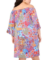 Msk Plus Printed Off-The-Shoulder Dress