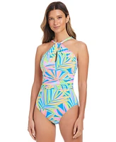 Bleu by Rod Beattie Women's On The Bright Side Printed High Neck One-Piece Swimsuit