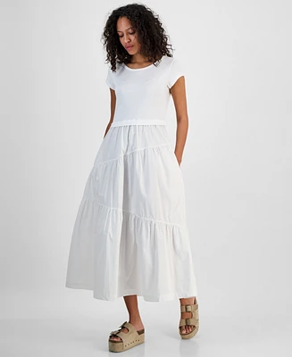 Boss Orange Women's Cotton Mixed Media Tiered Fit & Flare Dress