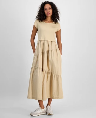 Boss Orange Women's Cotton Mixed Media Tiered Fit & Flare Dress