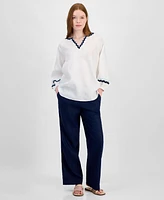 Charter Club Women's 100% Linen Rickrack-Trim Top, Exclusively at Macy's