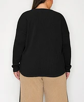 Coin 1804 Plus Textured Rib Front Seam Dolman Long Sleeve Top