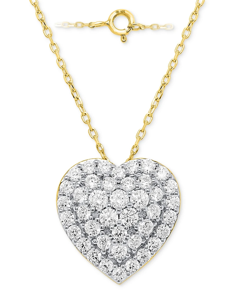Forever Grown Diamonds Lab-Grown Diamond Cluster Heart 18" Pendant Necklace (2 ct. t.w.) in Sterling Silver or 14k Gold-Plated Sterling Silver