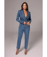 Jluxlabel Women's Medium Wash Dominica Structured Denim Bodysuit