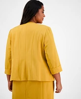 Kasper Plus Cuffed Open-Front Multi-Seam Blazer